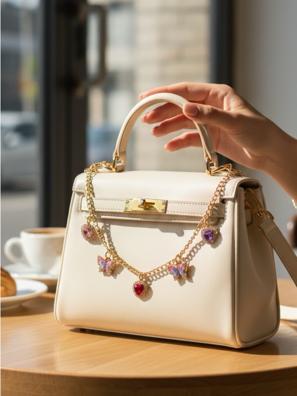 Butterfly and Heart Bag Charm